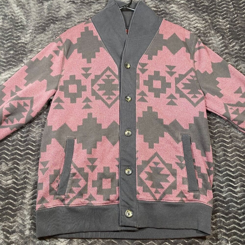 Arizona Jean Co. Pink & Brown Aztec Cardigan Sweater Buttons Mens size Medium